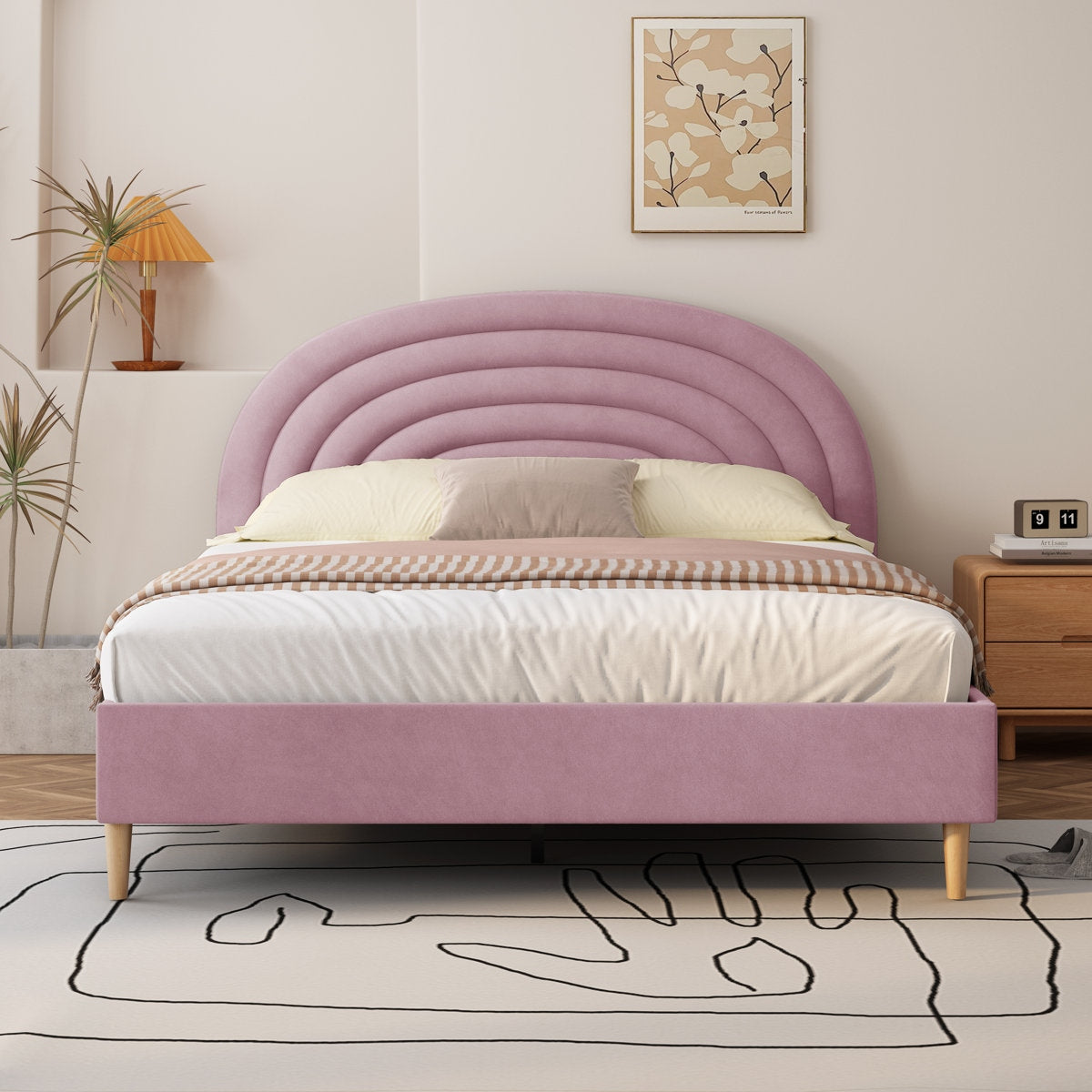 The Luna Rainbow Channel-Tufted Velvet Bed – Solid Wood Frame