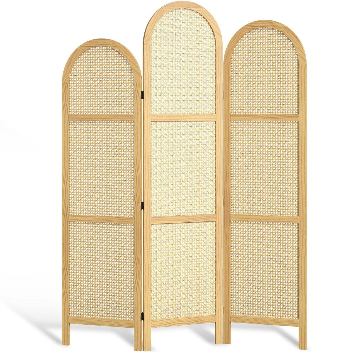 ADOUER WOOD Handcrafted Arched 3-Panel Room Divider with Natural Cane Webbing