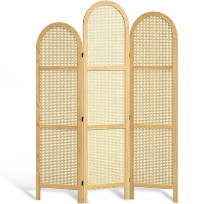 ADOUER WOOD Handcrafted Arched 3-Panel Room Divider with Natural Cane Webbing