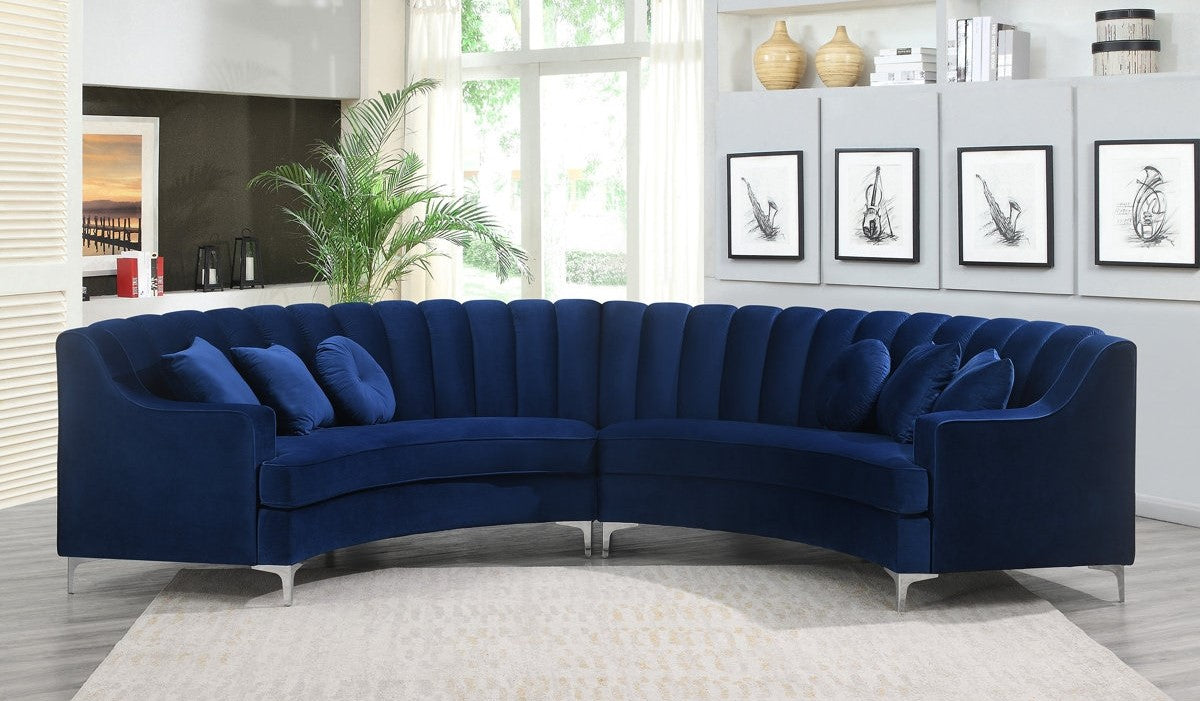 Luxurious Velvet Curved 6 Seater Sofa stainless steel Leg