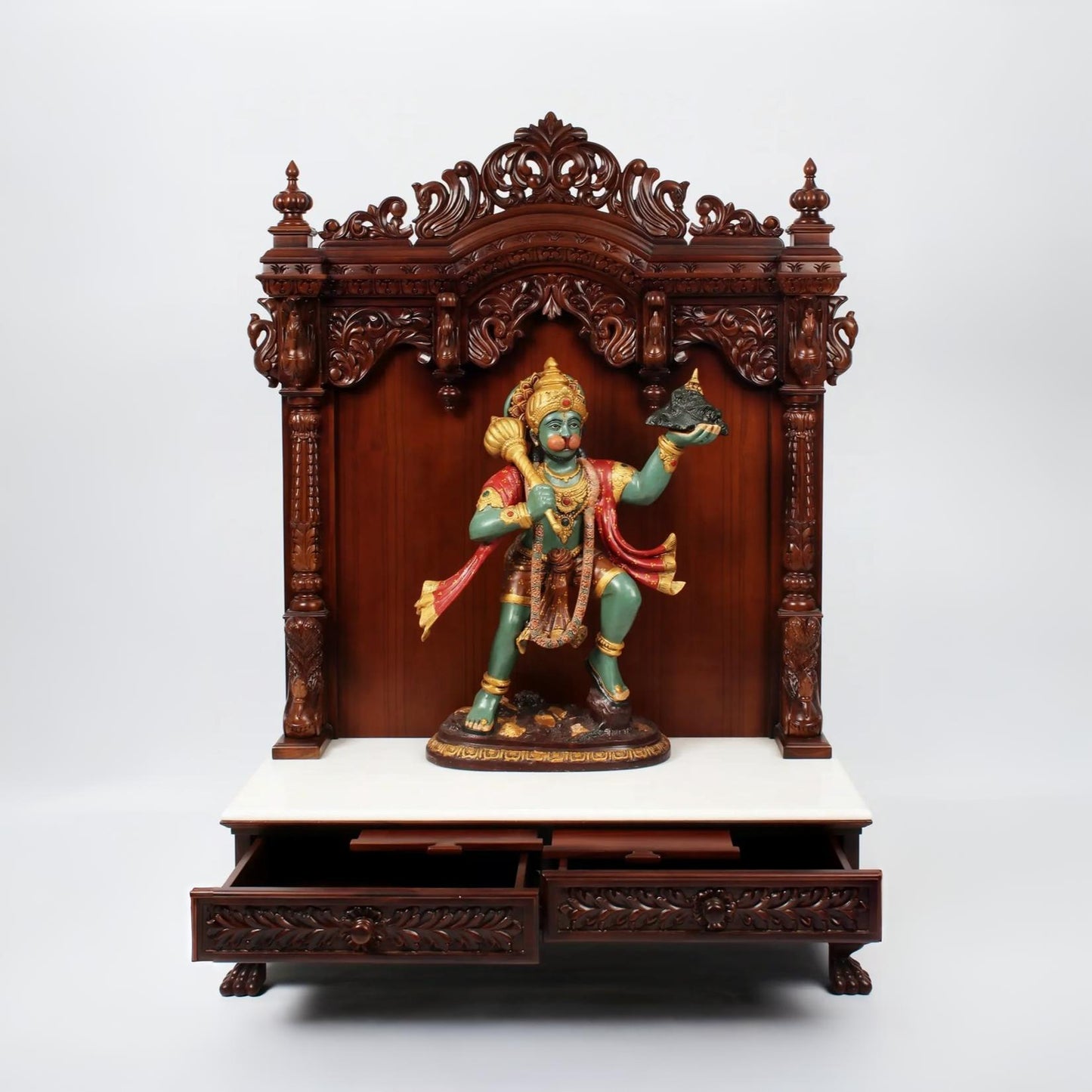 Premium Walnut Finish Sheesham Wood Pooja Mandir with Majestic Arch Design