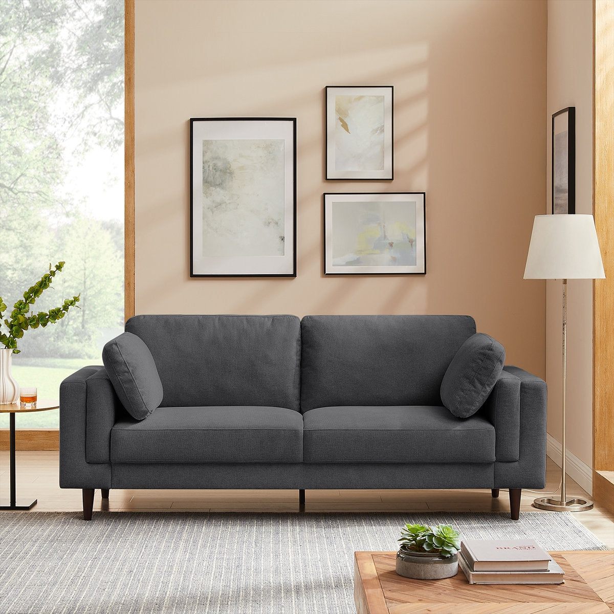 Durable Cotton Fabric 3 Seater Sofa with Sheesham Wood Frame