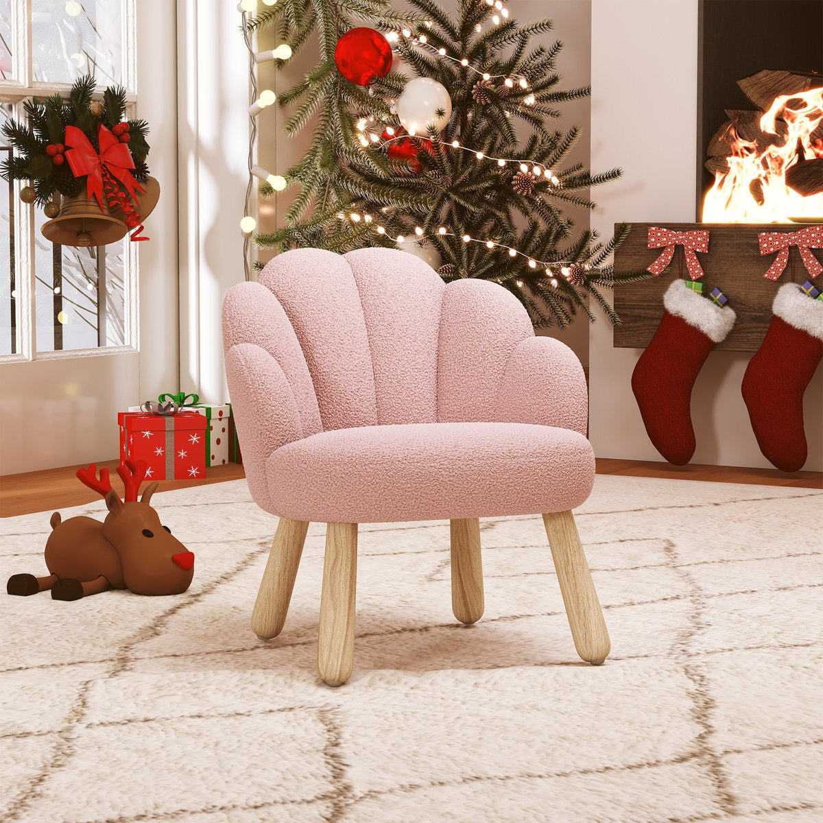 ADOUER WOOD Flower Kids Chair With Solid Wood Legs (set of 2 Pcs)