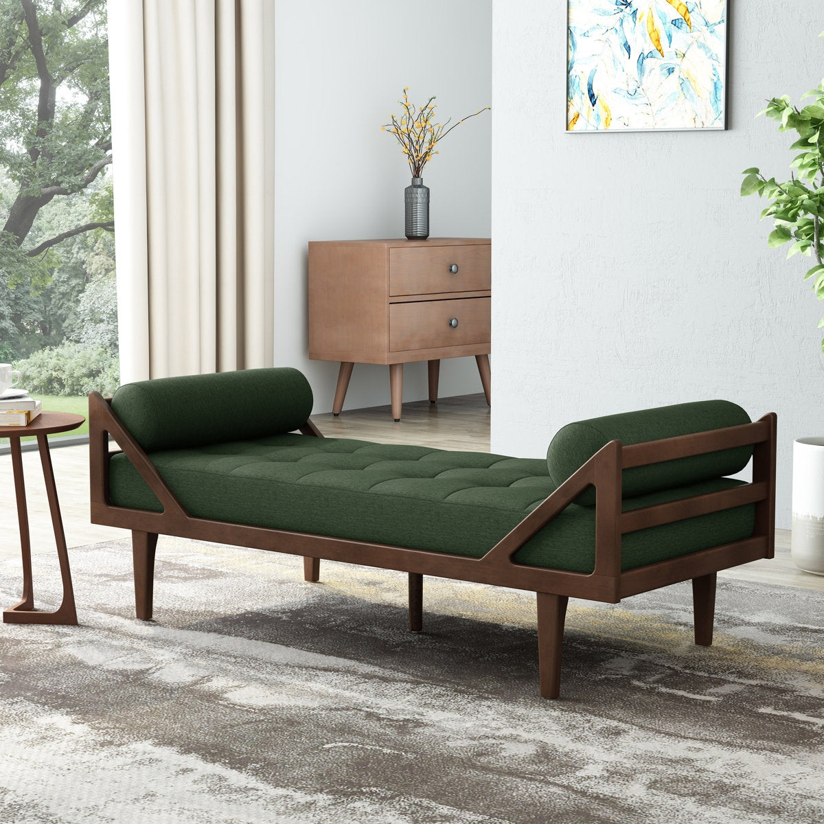 ADOUER WOOD Solid Sheesham Wood Outdoor 2 Seater Chaise Lounge Sofa