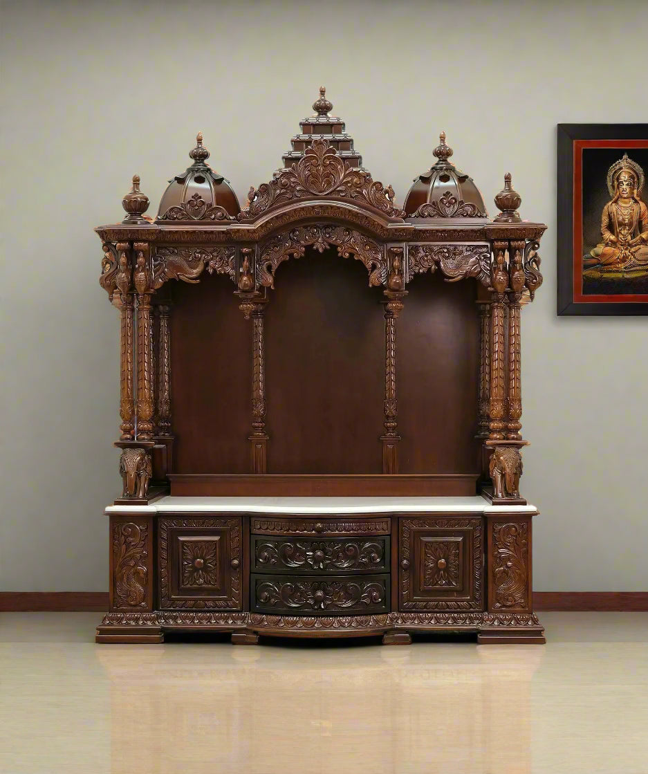 ADOUER WOOD 78'' Luxuries Teak Wood Traditional Hand Carved Mandir (Walnut)