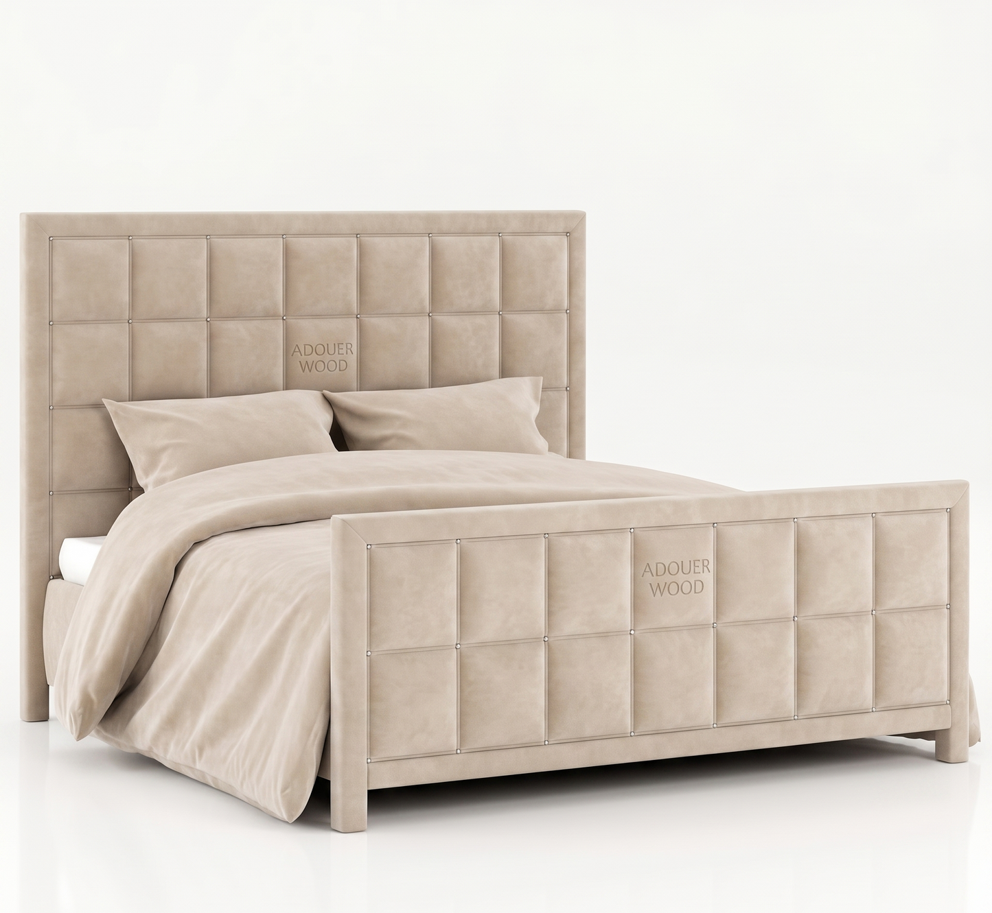 Adouer Wood Luxury Upholstered King Bed – Elegant Tufted Grid Design