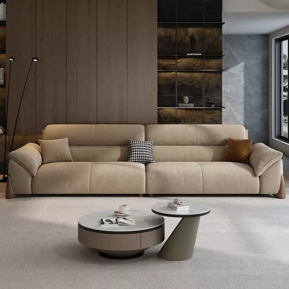 Low Profile Modern Sofa with Deep Seating - Polyester Fabric & Solid Wood Base