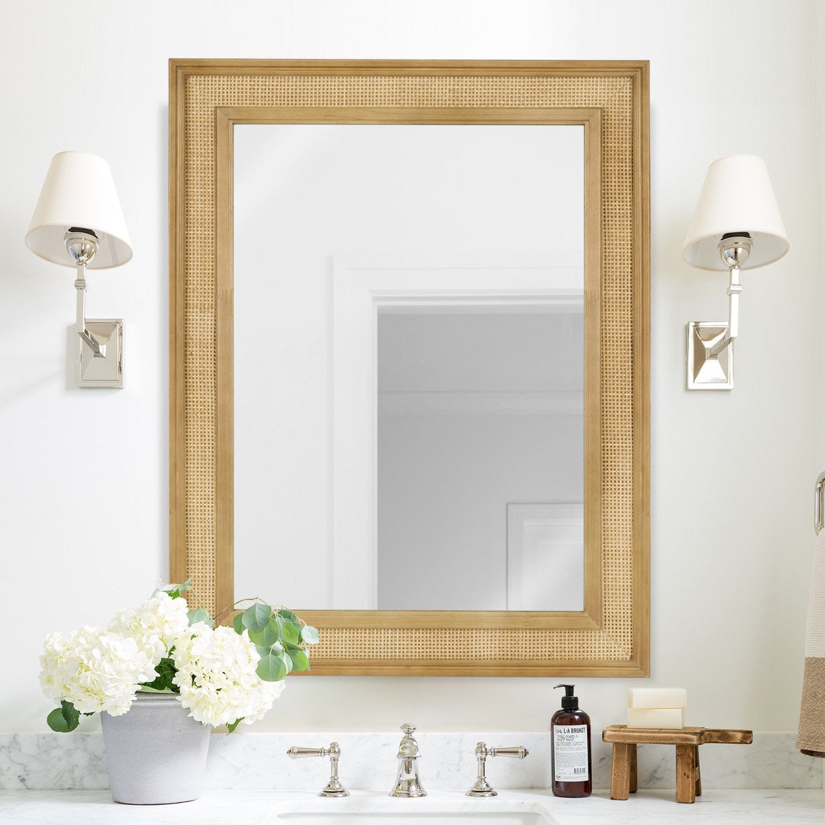 Natural Wood Rattan Mirror Farmhouse Wall Decoration