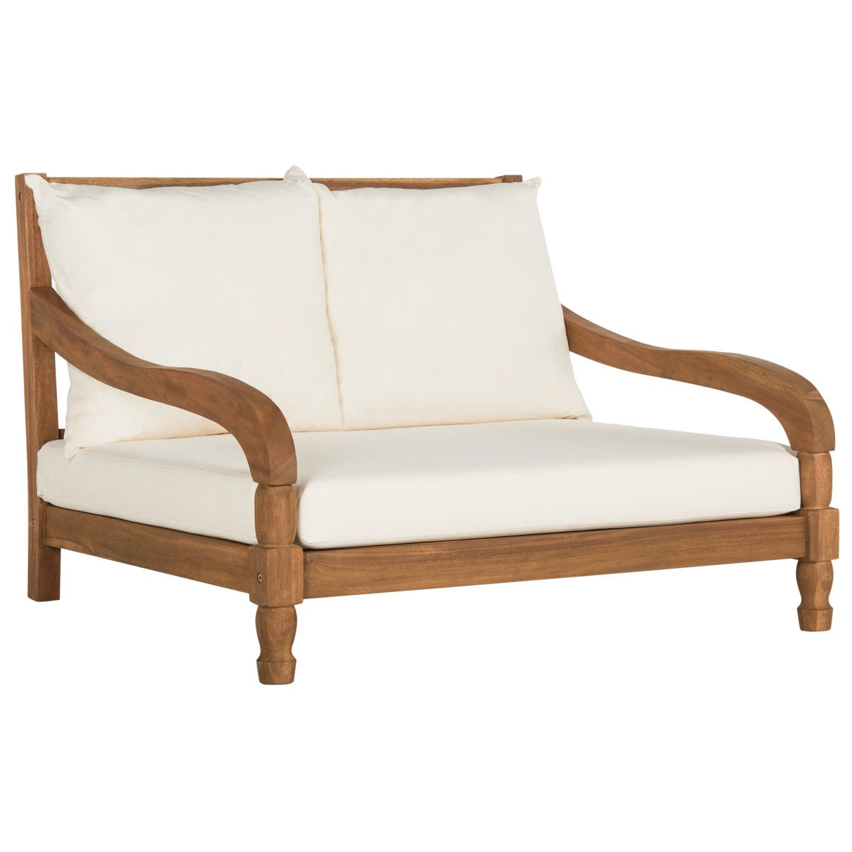 ADOUER WOOD Solid Wood Double Daybed Chaise Lounge with 2 Cushions – Handcrafted 2-Seater Outdoor & Indoor Settee