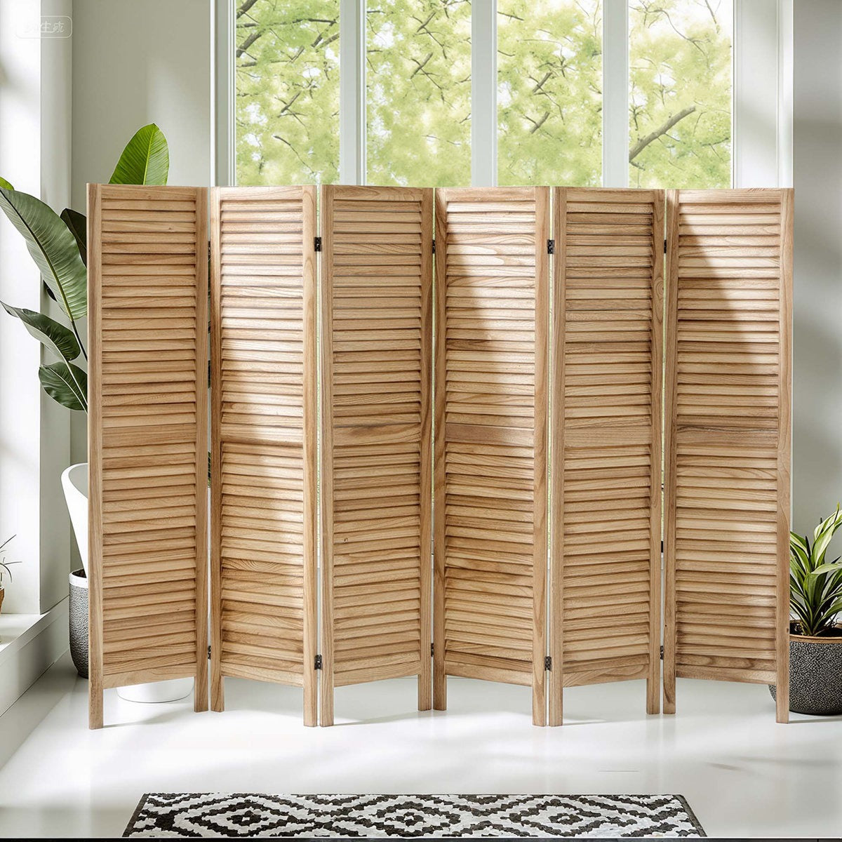 ADOUER WOOD 6-Panel Louvered Solid Wood Room Divider – Natural Ash Finish