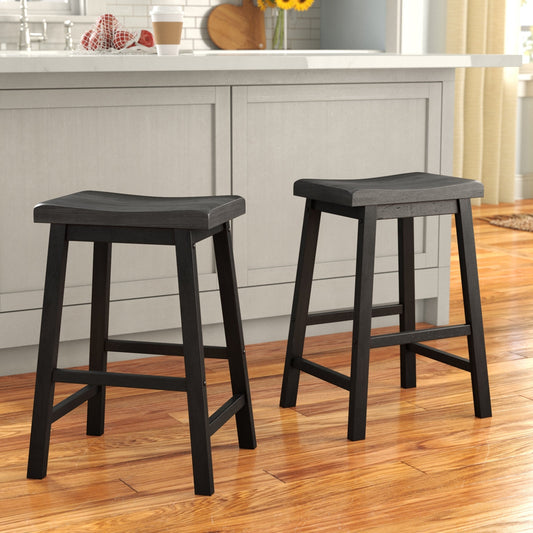 Handcrafted Solid Wood Counter-Height Bar Stools with Contoured Saddle Seat