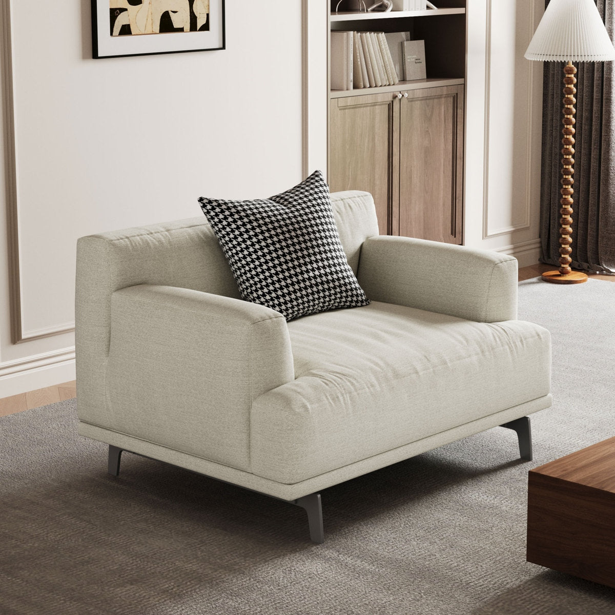 Cotton Upholstered Sofa - Sheesham Wood Frame