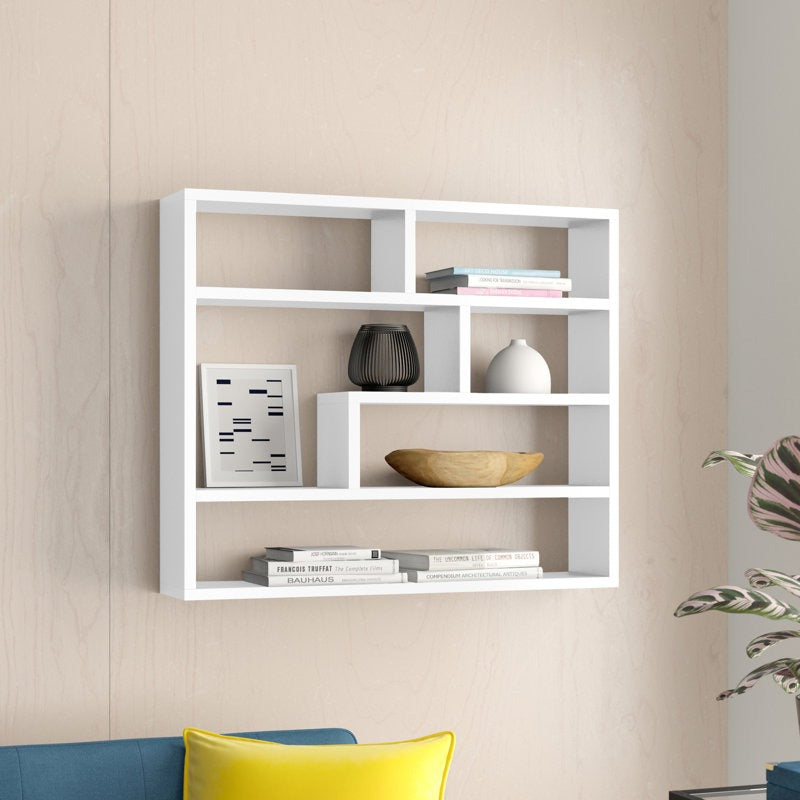 Modern Geometric Multi-Tier Solid Wood Floating Bookshelf