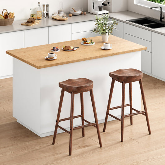 The Sculpted Walnut Saddle Stool: Solid Wood Mid-Century Bar Seating (Set of 2)