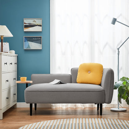 Compact Aqua Linen Sofa with Stylish Rounded Arms and Acacia Wood Frame
