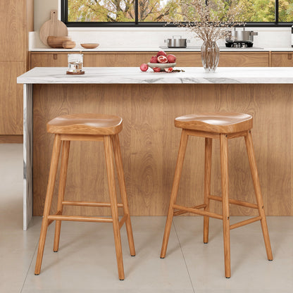 The Sculpted Walnut Saddle Stool: Solid Wood Mid-Century Bar Seating (Set of 2)