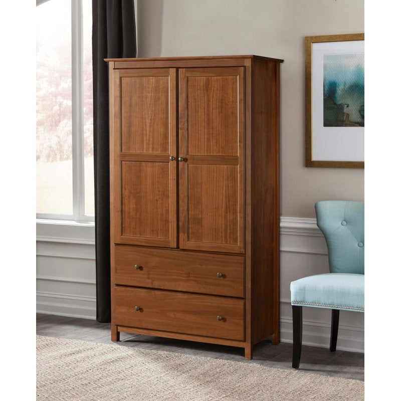 ADOUER WOOD Solid Wood 2-Door Almirah –Wardrobe with 2 Spacious Drawers – Handcrafted Storage Cabinet for Bedroom & Guest Rooms