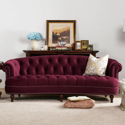 ADOUER WOOD Solid Wood Frame Upholstered Tufted Back 3 Seater Sofa With Backrest