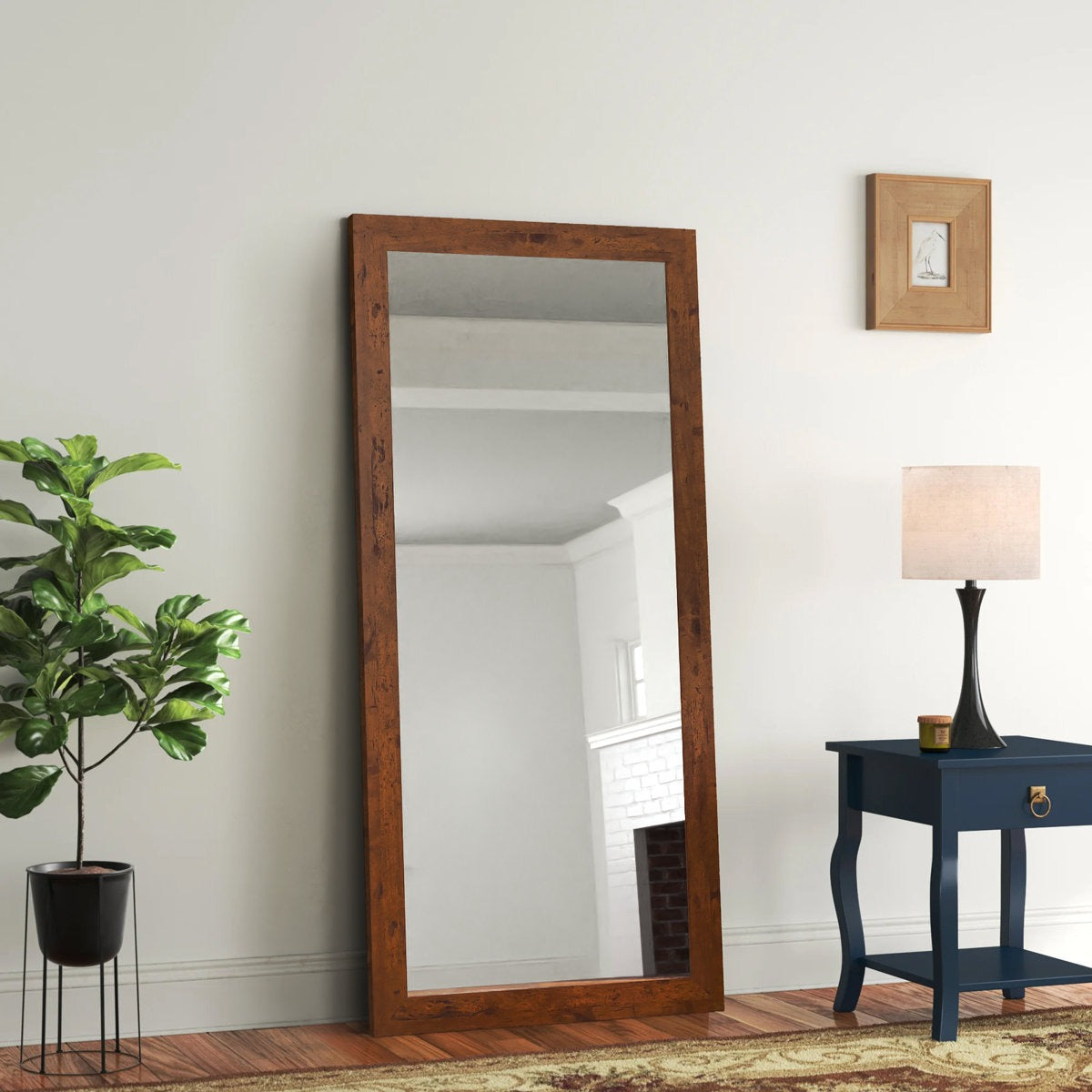Acacia Wood Solid Wood Full-Length Leaner Standing Mirror
