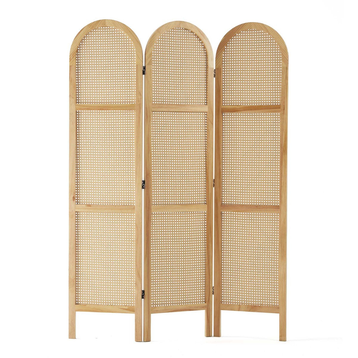 ADOUER WOOD Arched 3-Panel Solid Wood & Rattan Room Divider