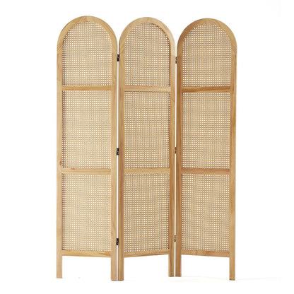 ADOUER WOOD Arched 3-Panel Solid Wood & Rattan Room Divider