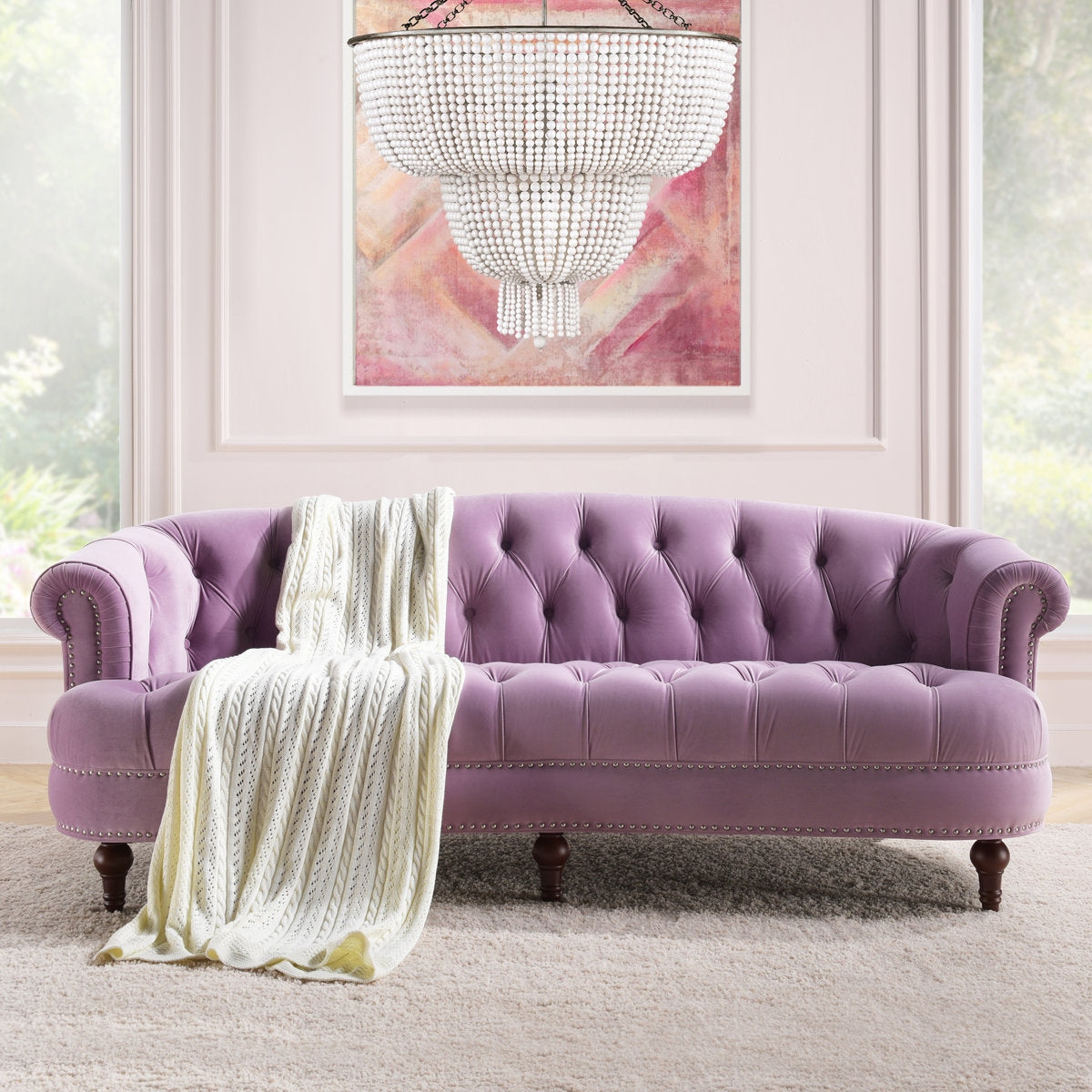 ADOUER WOOD Solid Wood Frame Upholstered Tufted Back 3 Seater Sofa With Backrest