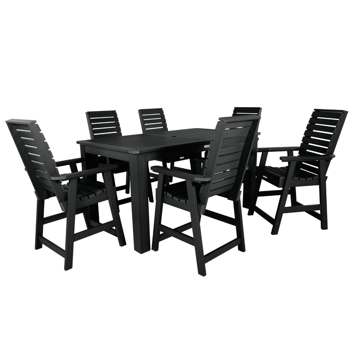 Modern High-Back Solid Wood Outdoor Dining Table and Chair Ensemble
