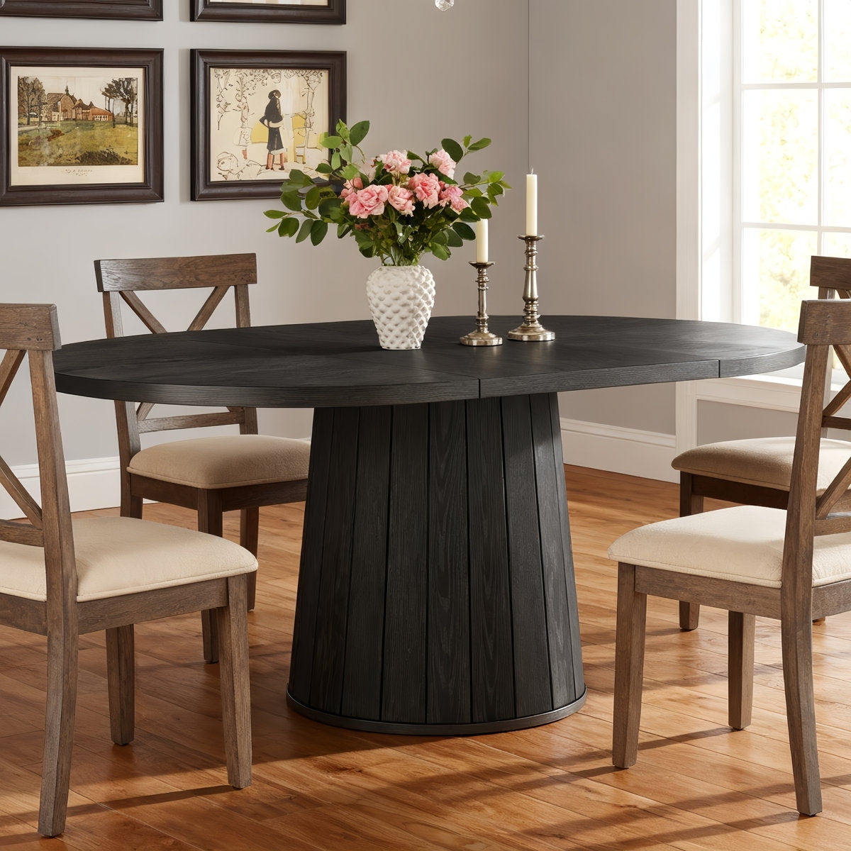 The Rowan Ribbed Pedestal Solid Wood Dining Table