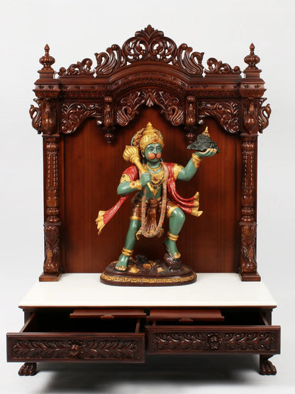 Premium Walnut Finish Sheesham Wood Pooja Mandir with Majestic Arch Design