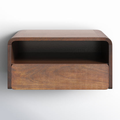Waterfall Edge Solid Wood Wall-Mount Shelf with Drawer