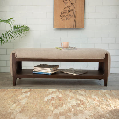 Adouer Wood Mid-Century Modern Solid Wood Bench with Premium Polyester Upholstery