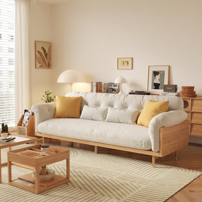 ADOUER WOOD 78'' Modern 3 Seater Sofa (Beige), Light Walnut Finish