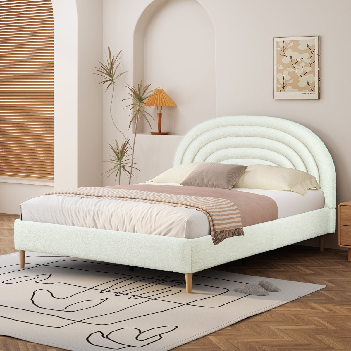 The Luna Rainbow Channel-Tufted Velvet Bed – Solid Wood Frame