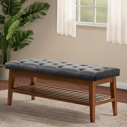 Zen-Inspired Solid Wood Upholstered Bench with Seamless Storage Compartment