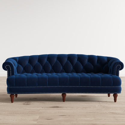 ADOUER WOOD Solid Wood Frame Upholstered Tufted Back 3 Seater Sofa With Backrest