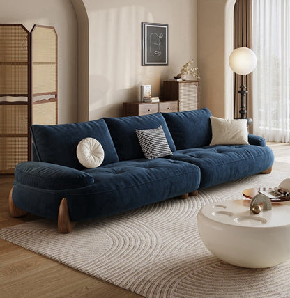 Luxurious Low-Profile Modular Sofa - Tufted Velvet Fabric & Wood Base