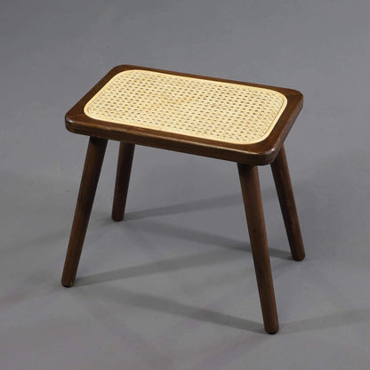 ADOUER WOOD Mid-Century Modern Solid Wood Stool with Woven Rattan Cane Seat