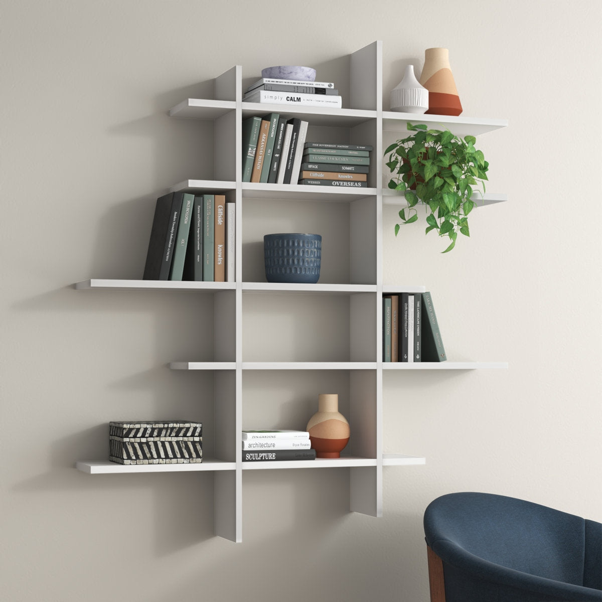 Solid Wood Geometric Interlocking Floating Wall Shelf