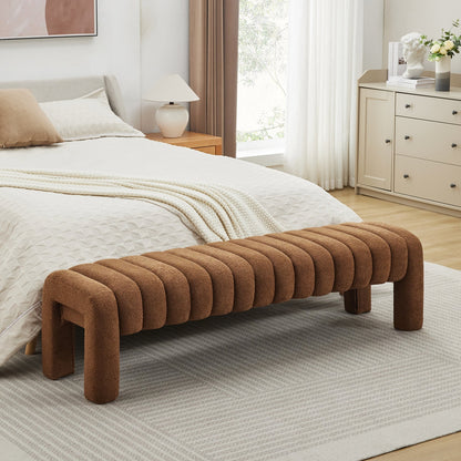 Ribbed Upholstered Bedroom Bench with Solid Wood Internal Frame