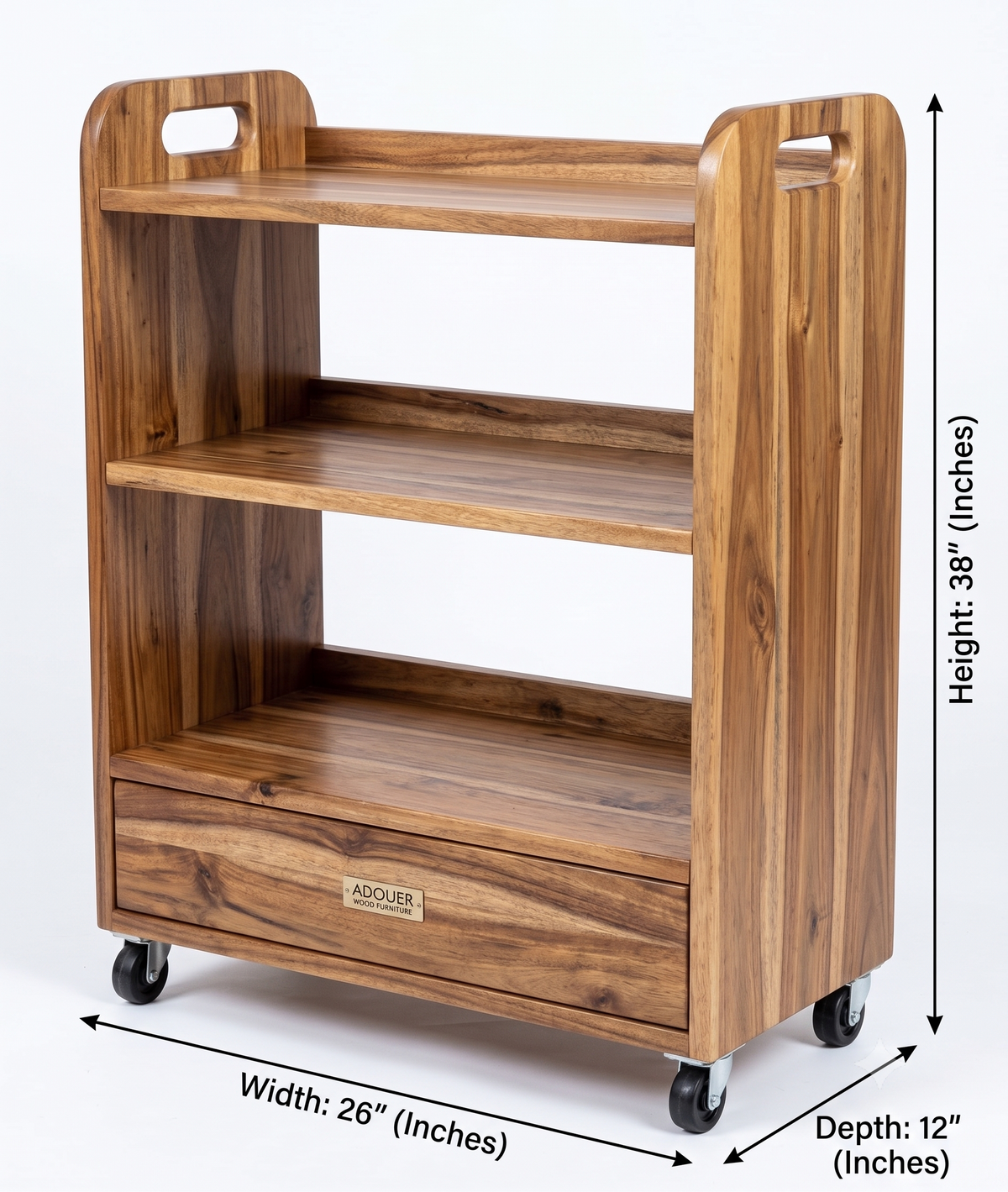 ADOUER WOOD 2-Tier Rolling Wooden Bookcase & Magazine Stand with Handles