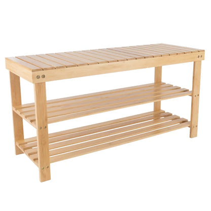 ADOUER WOOD Solid Acacia Wood Open Shelf Natural 8 Pair Shoe Rack With Seat