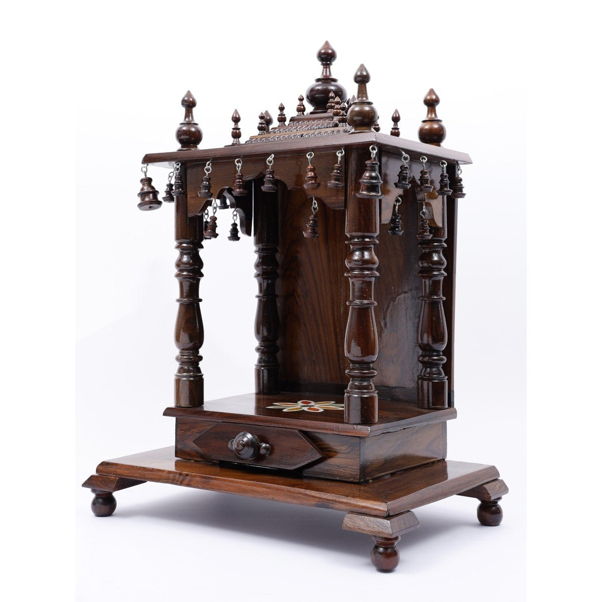 The Prayer Corner Solid Sheesham Wood Temple In Mahogany Finish