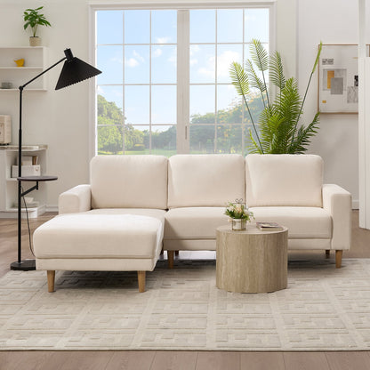 Luxury Acacia Wood Frame Velvet Sectional Sofa with Reversible Chaise