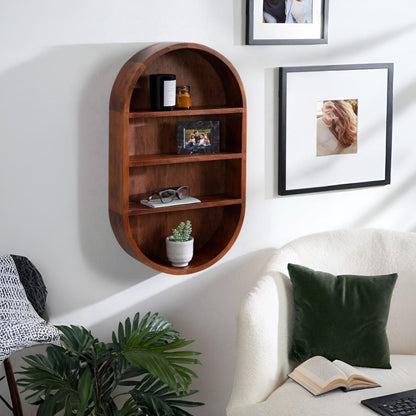 Capsule Solid Wood Wall Niche - 3-Tier Wooden Display Shelf