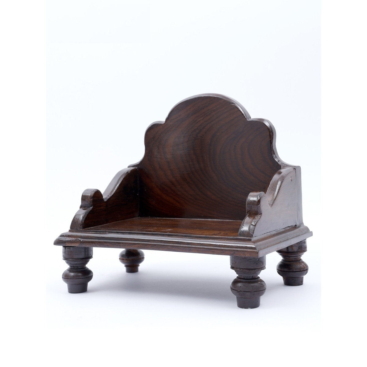 Solid Sheesham Wood Temple Chowki with Smooth Curved Back – Walnut Finish