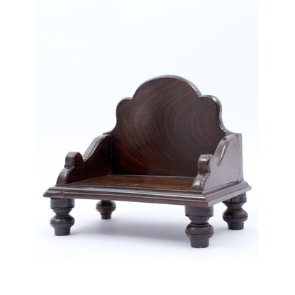 Solid Sheesham Wood Temple Chowki with Smooth Curved Back – Walnut Finish