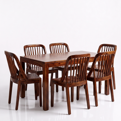 ADOUER WOOD 6 Seater Modern Spindle Back Chairs & Solid Wood Rectangular Table