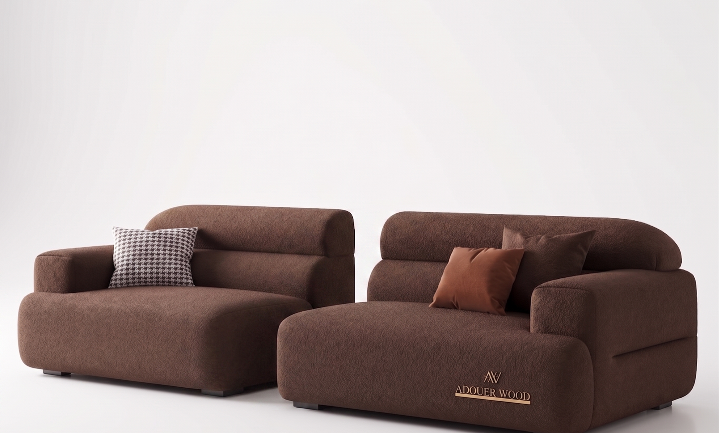 Adouer Wood Modern Low-Profile Velvet Bouclé Sofa in Earthy Brown – Premium Fabric Deep Seat Lounge Couch