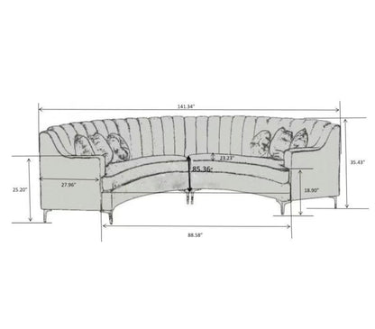 Luxurious Velvet Curved 6 Seater Sofa stainless steel Leg