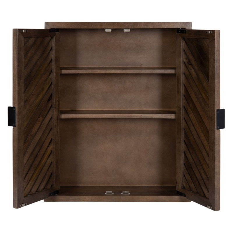 ADOUER WOOD Handcrafted Solid Wood Wall Cabinet with Chevron Slatted Doors – Mid-Century Modern Floating Storage